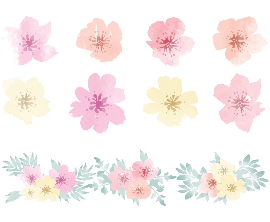 Vector Watercolor Hawaiian Flower Elements