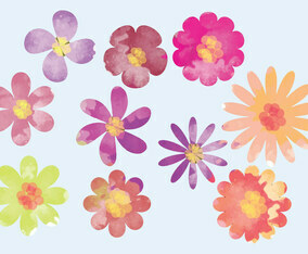 Vector Watercolor Bright Flower Elements