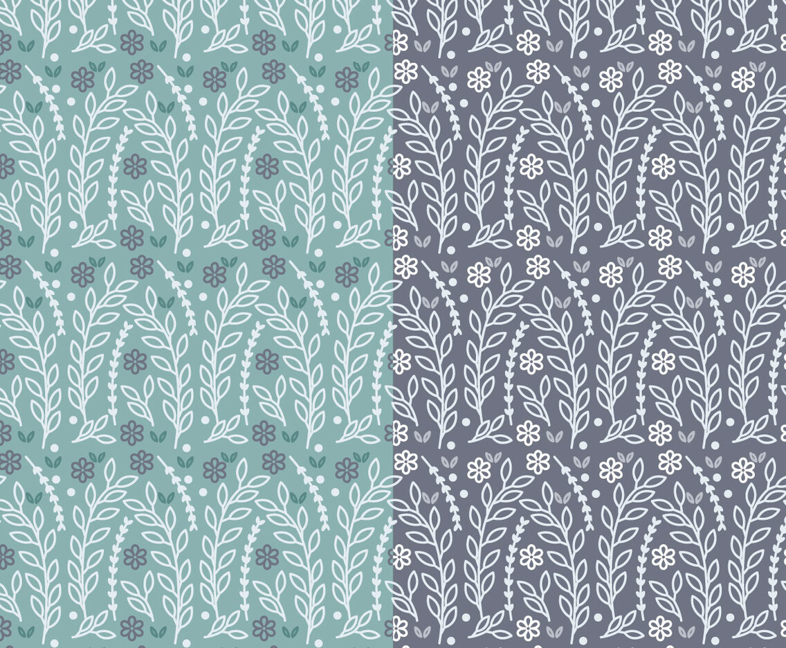 Blue Floral Branch Vector Pattern Set