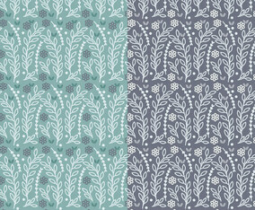 Blue Floral Branch Vector Pattern Set