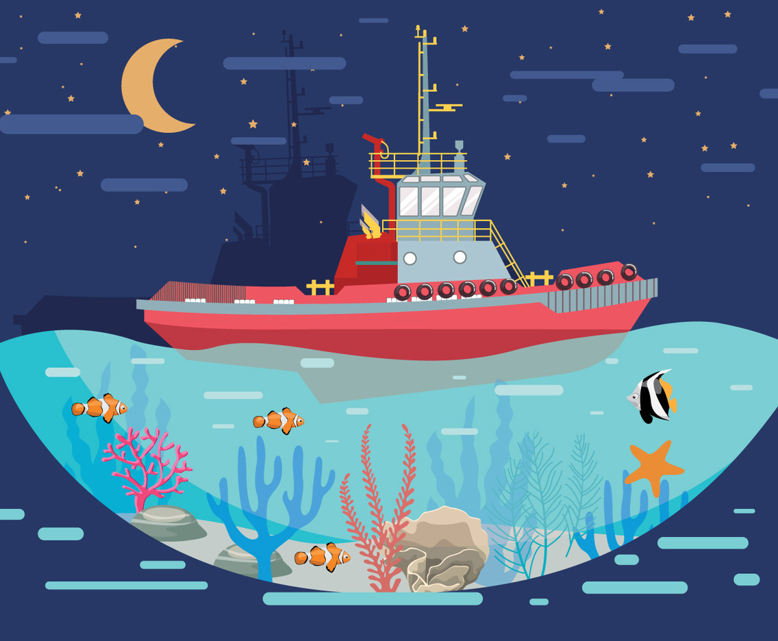 Tugboat Landscape Vector