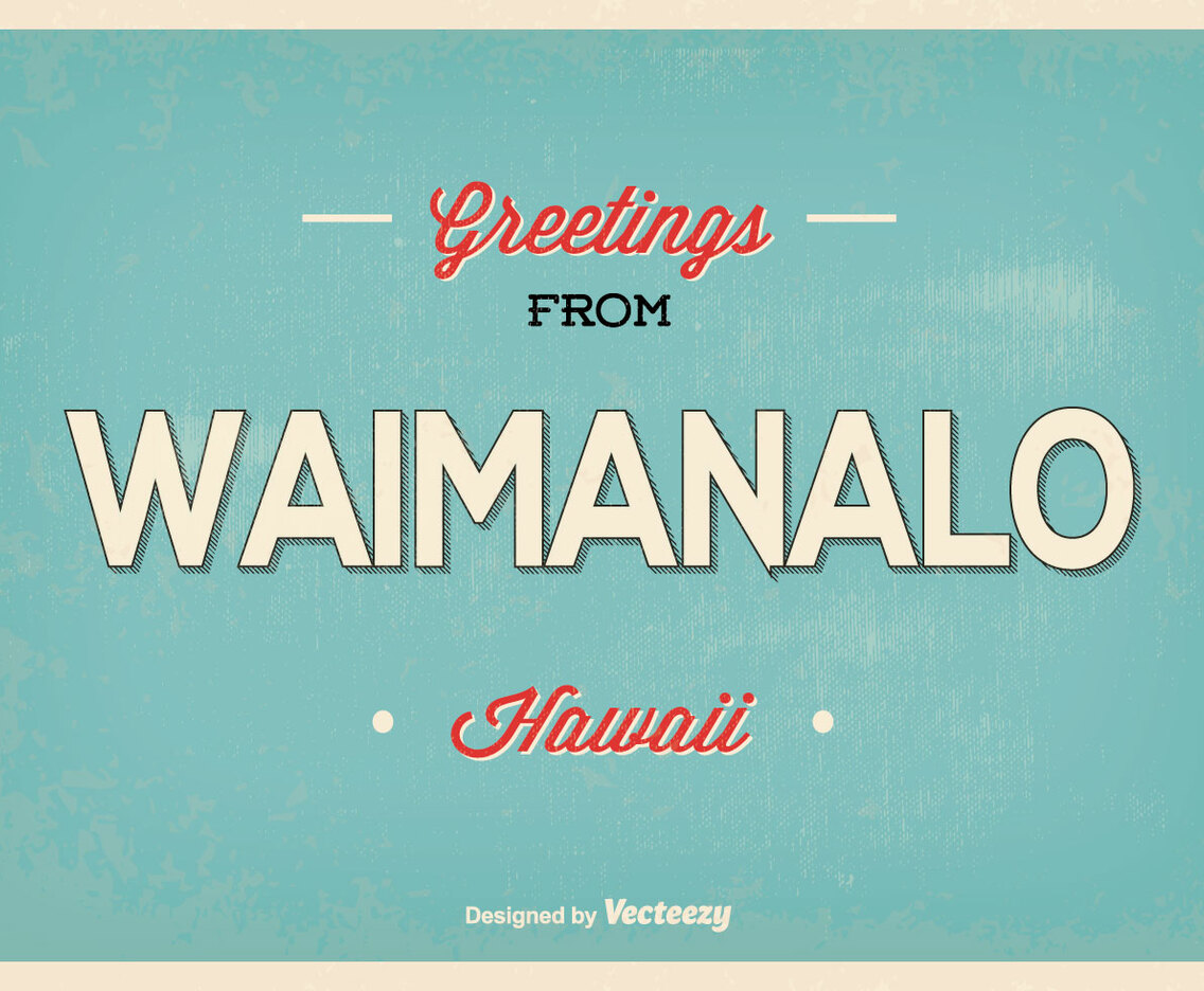 Waimanalo Hawaii Retro Greeting Illustration