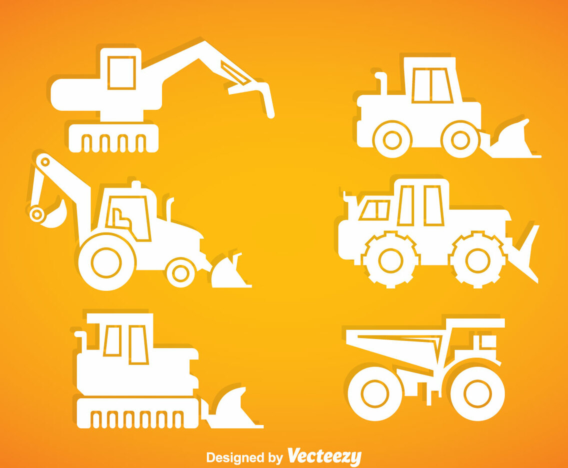 Construction Vehicle White Icons vector