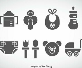 Kids And Baby Stuff Grey Icons Vector
