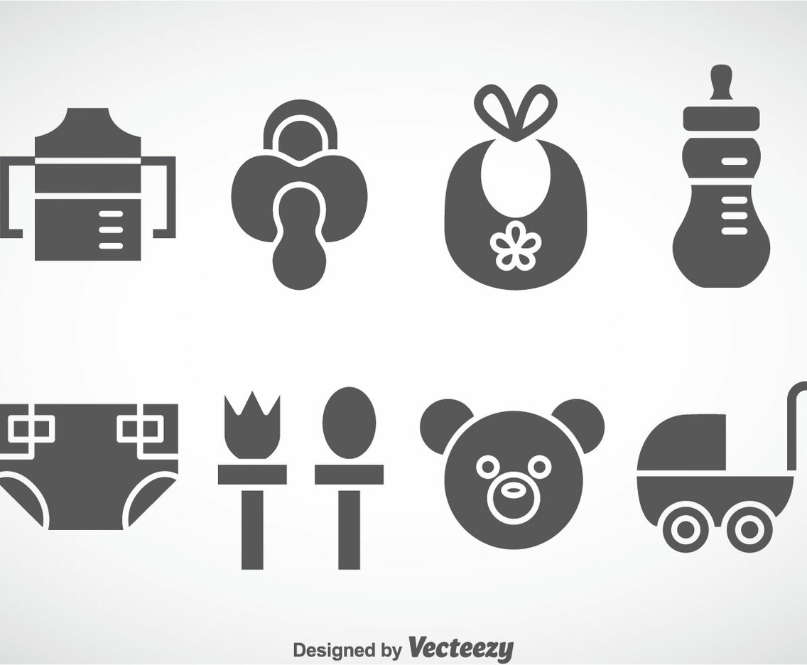 Kids And Baby Stuff Grey Icons Vector