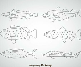 Fish Thin Outline Icons