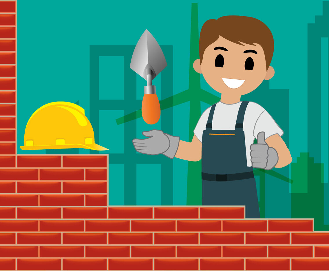 Bricklayer Building Wall Vector