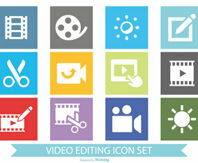 Flat Style Video Editing Icon Set
