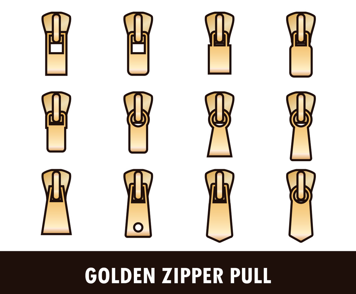 Outlined Golden Zipper Vectors
