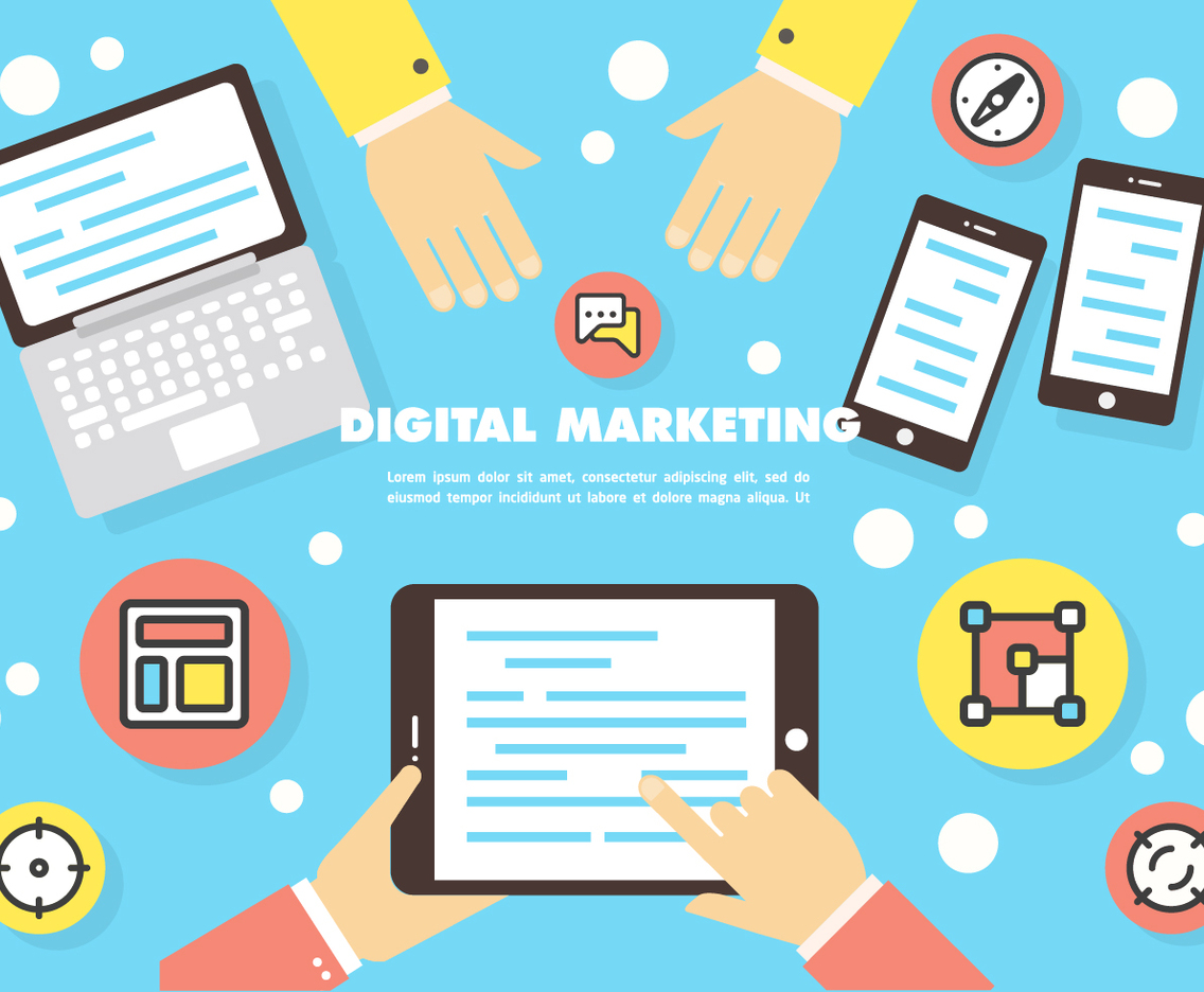 Free Flat Digital Marketing Icon Collection Vector Background