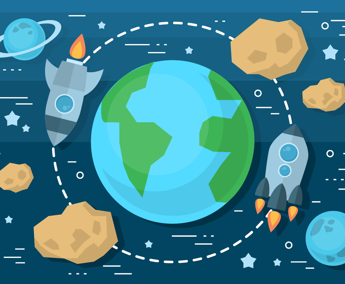 Free Flat Space Vector Illustration With Space Ship