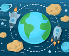 Free Flat Space Vector Illustration With Space Ship