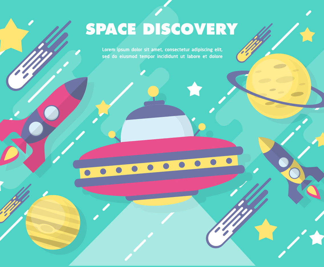 Free Flat Space Vector Illustration With Space Ship