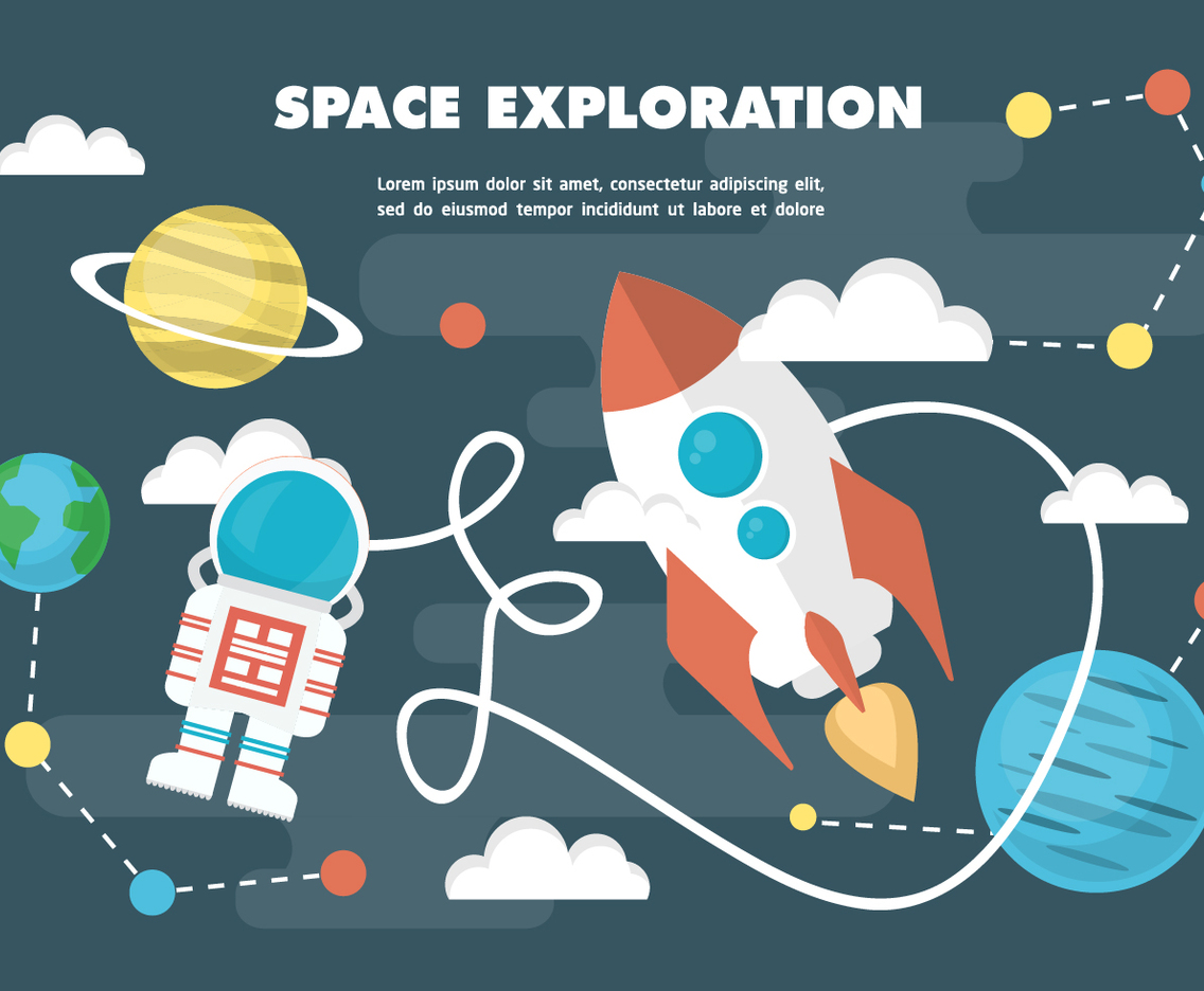 Free Flat Space Vector Illustration With Space Ship