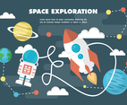 Free Flat Space Vector Illustration With Space Ship