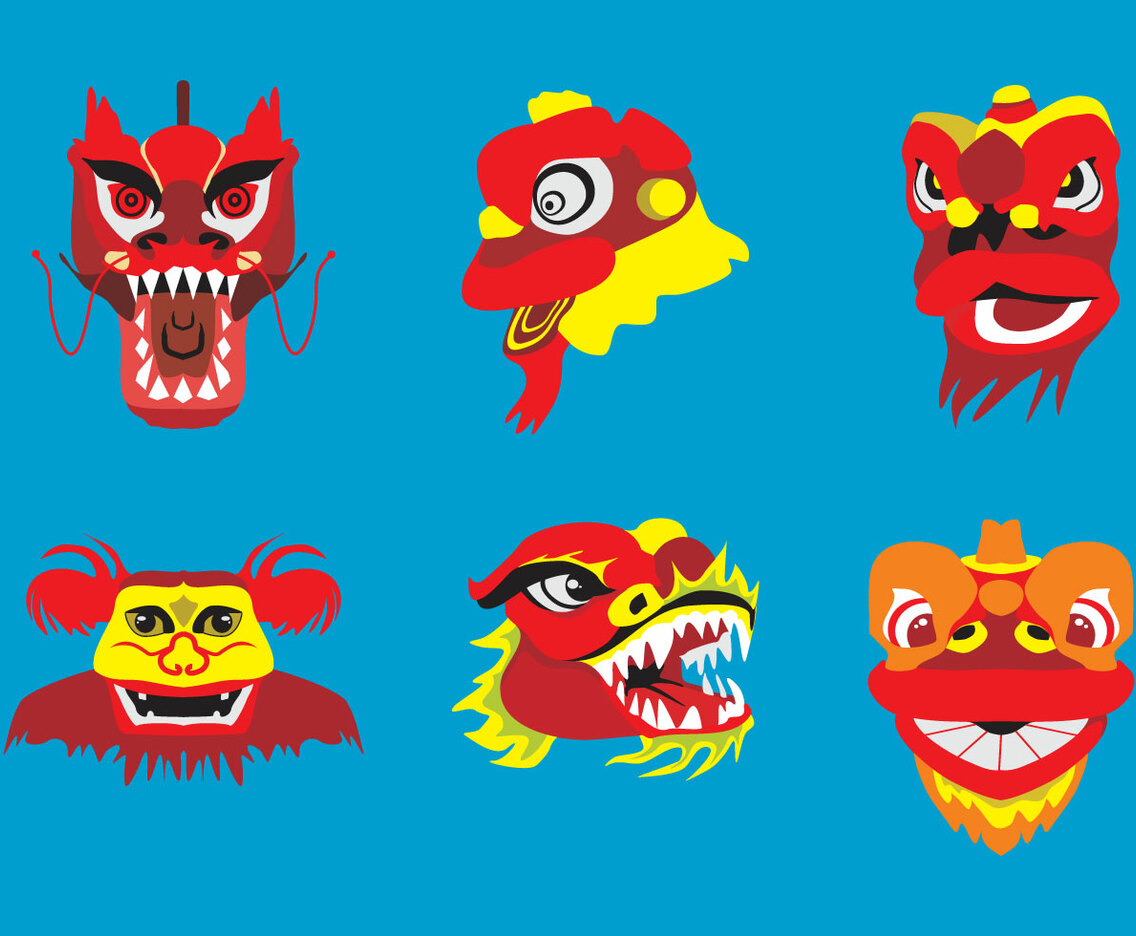 Barongsai Heads Vector