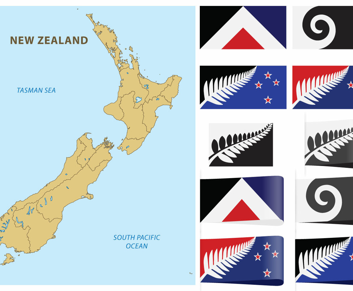 New Zealand Map And Flags