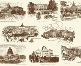 Old Style Drawing US Buildings