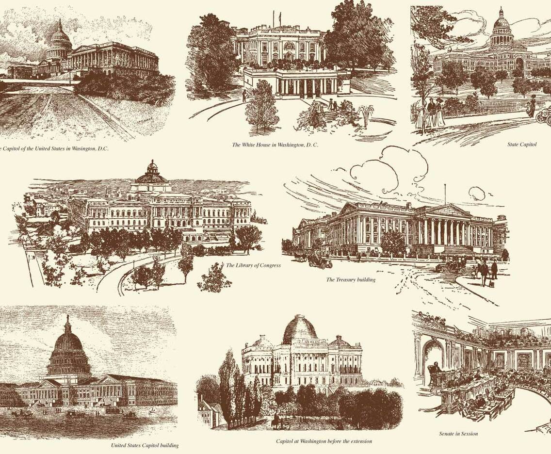 Old Style Drawing US Buildings
