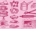 Vintage Desserts And Kitchen Tool Vectors