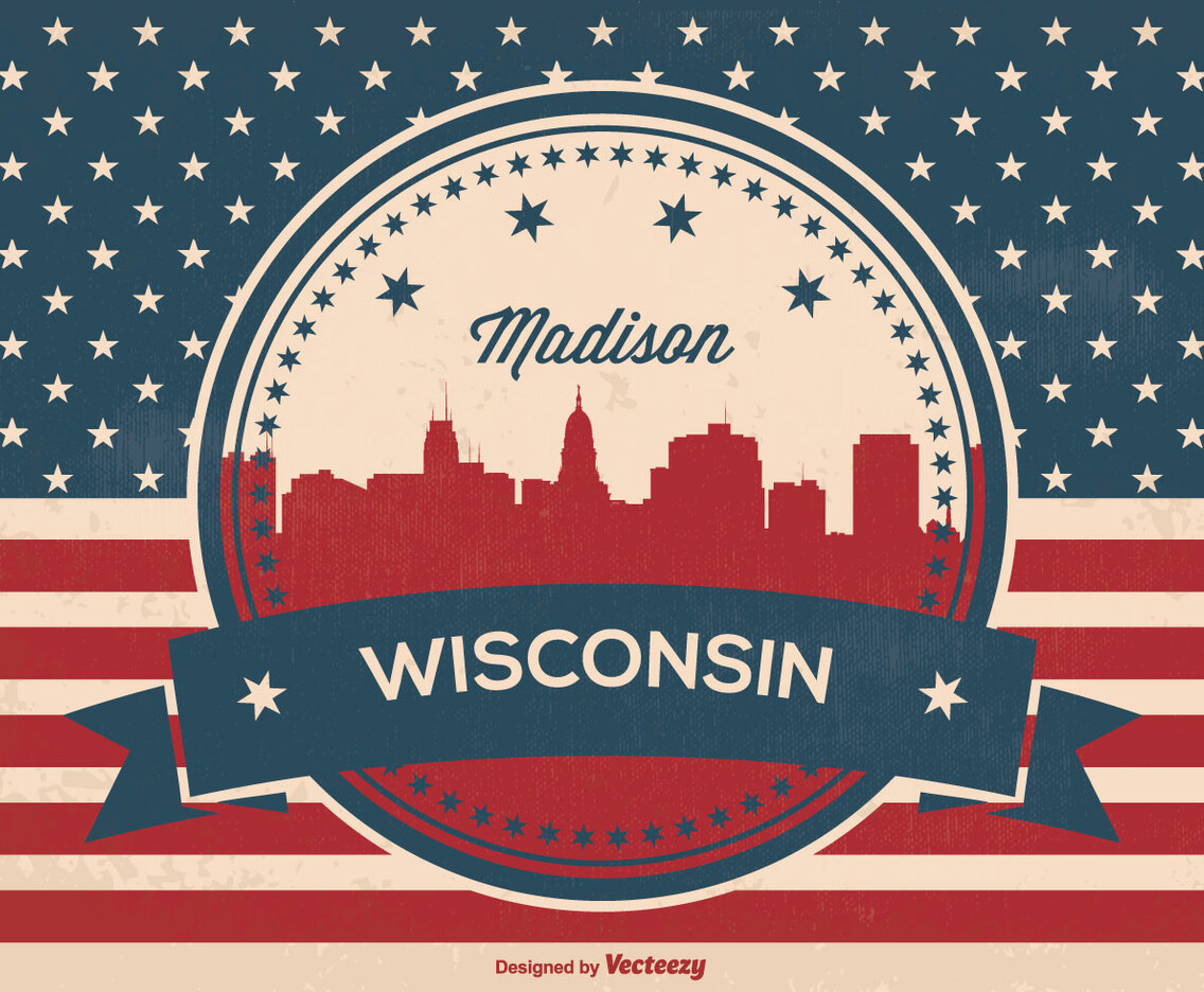 Retro Madison Wisconsin Skyline Illustration