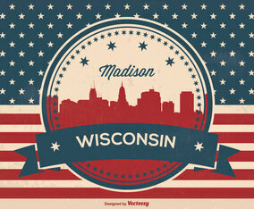 Retro Madison Wisconsin Skyline Illustration