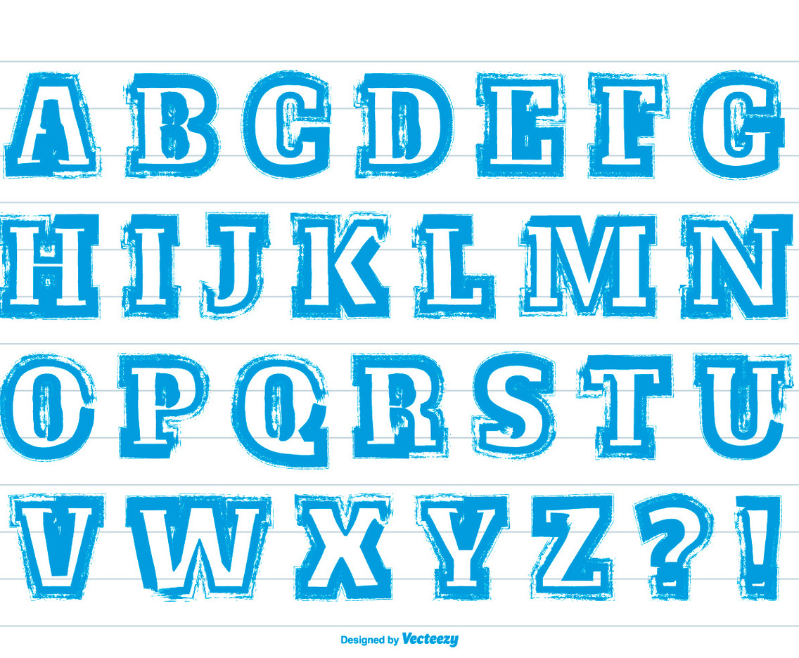 Messy Blue Paint Stroke Style Alphabet