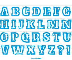 Messy Blue Paint Stroke Style Alphabet