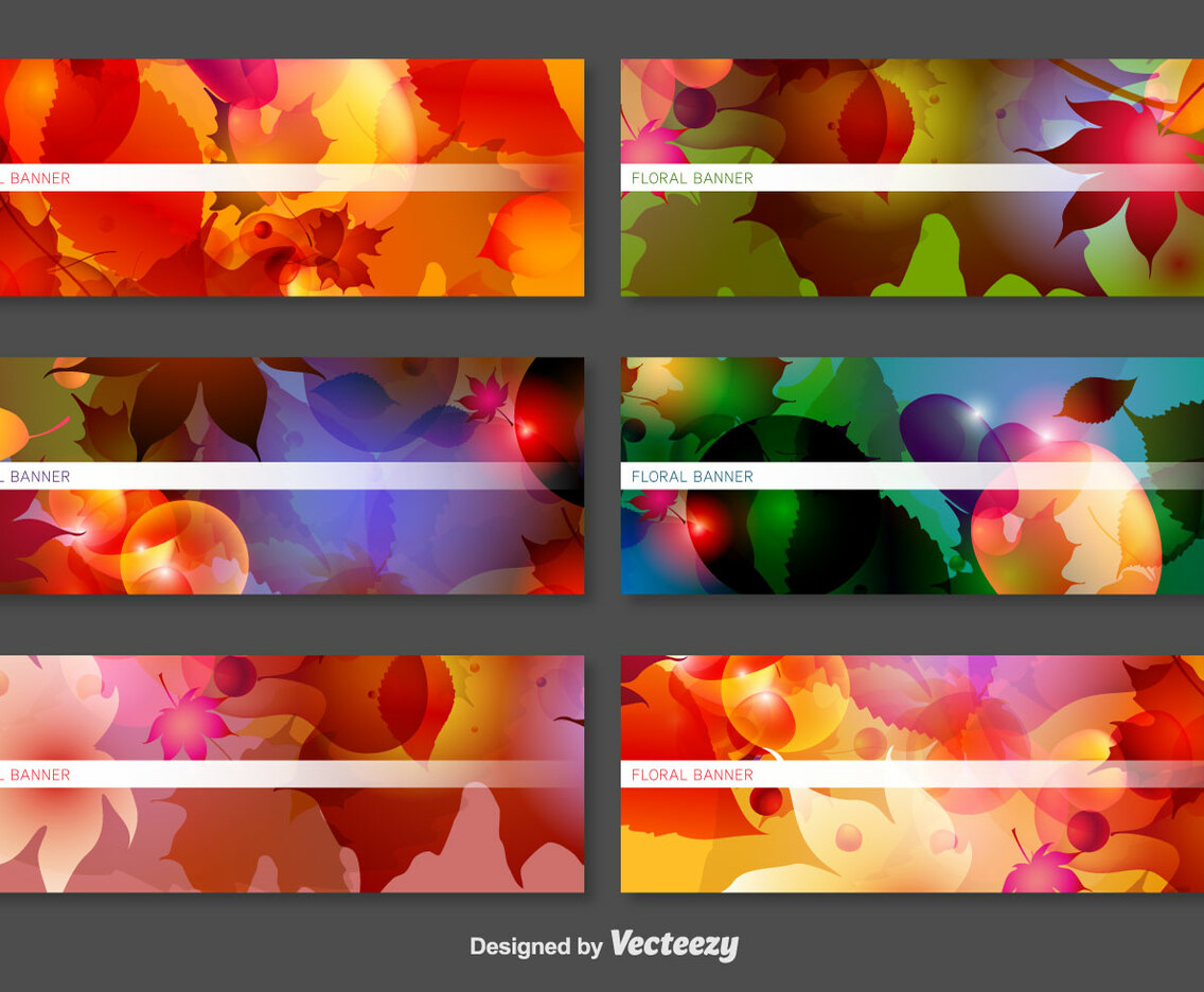Abstract Vector Banners With Laves And Flowers Decoration