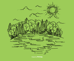 Outdoor River Scene Vector Background