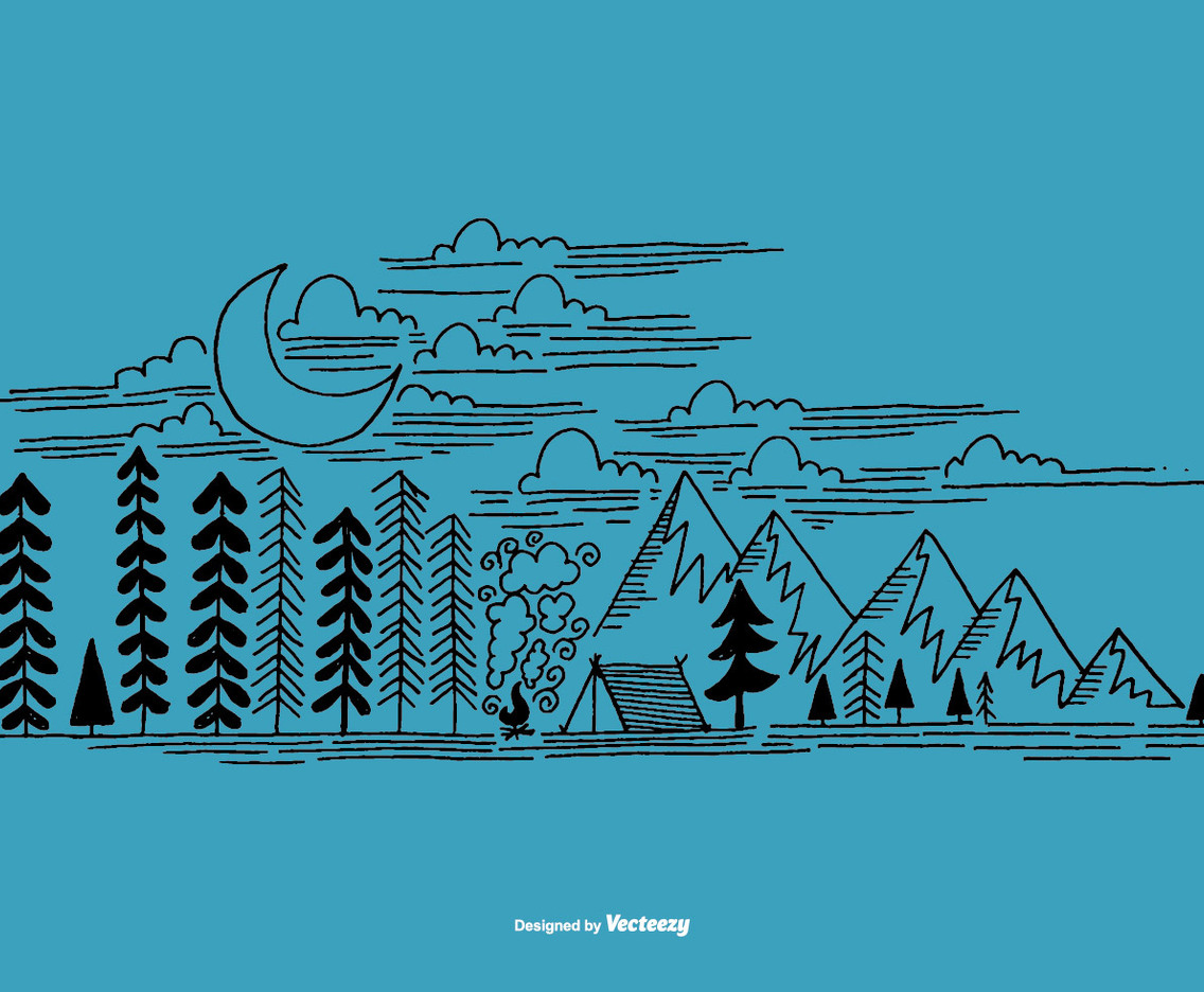 Hand Drawn Outdoor Camping Scene Vector