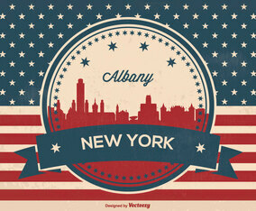 Albany New York Retro Skyline Illustration