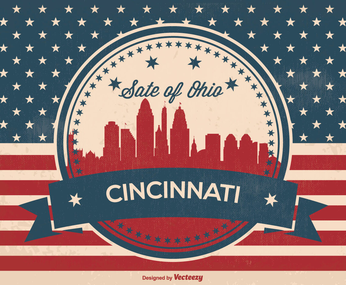 Retro Cincinnati Ohio Skyline Illustration