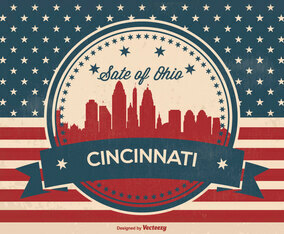 Retro Cincinnati Ohio Skyline Illustration