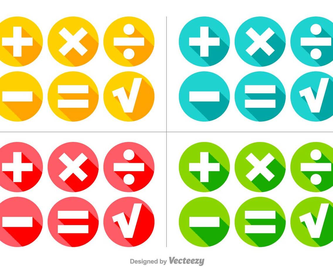 Vector Colorful Math Symbols Buttons Set