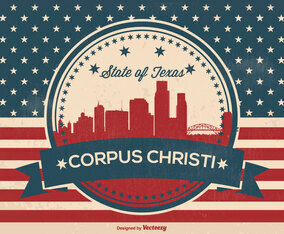 Corpus Christi Retro Skyline Illsutration