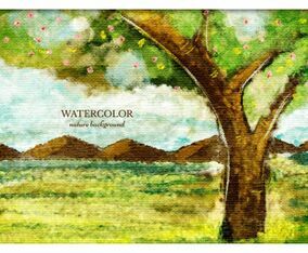 Free Vector Watercolor Tree Landscape