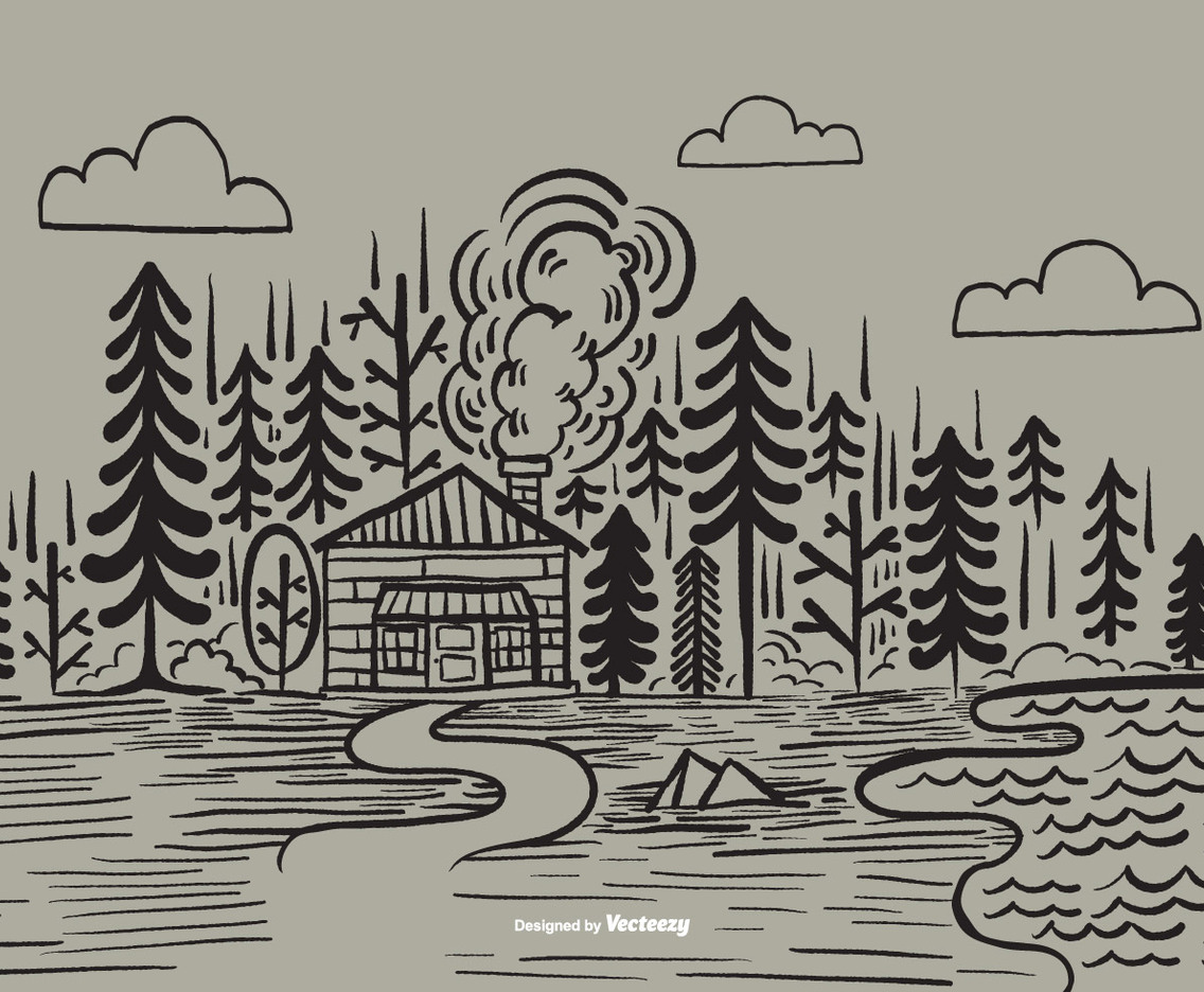 Hand Drawn Forest Cabin Vector