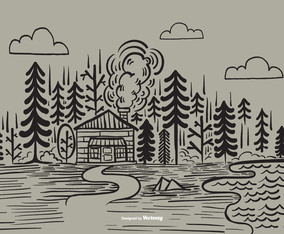 Hand Drawn Forest Cabin Vector