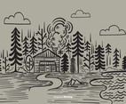 Hand Drawn Forest Cabin Vector