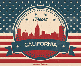 Retro Fresno California Skyline Illustration