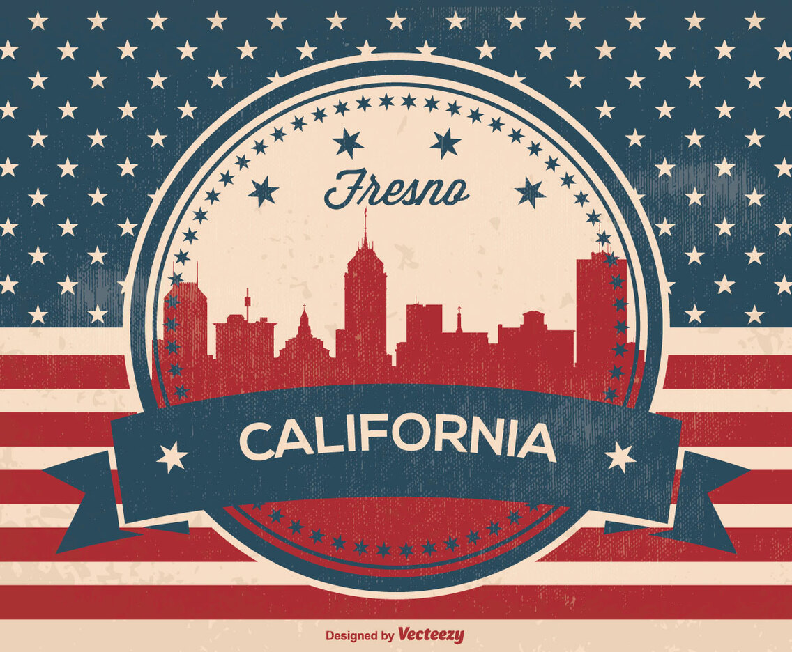 Retro Fresno California Skyline Illustration