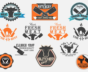 Butchery and Cleaver Labels Vector Set
