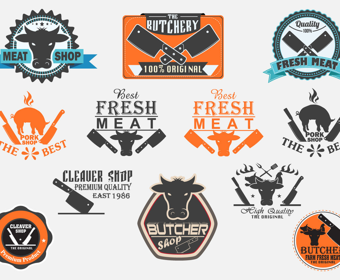 Butchery and Cleaver Labels Vector Set