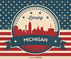 Landsing Michigan Retro Skyline Illustration