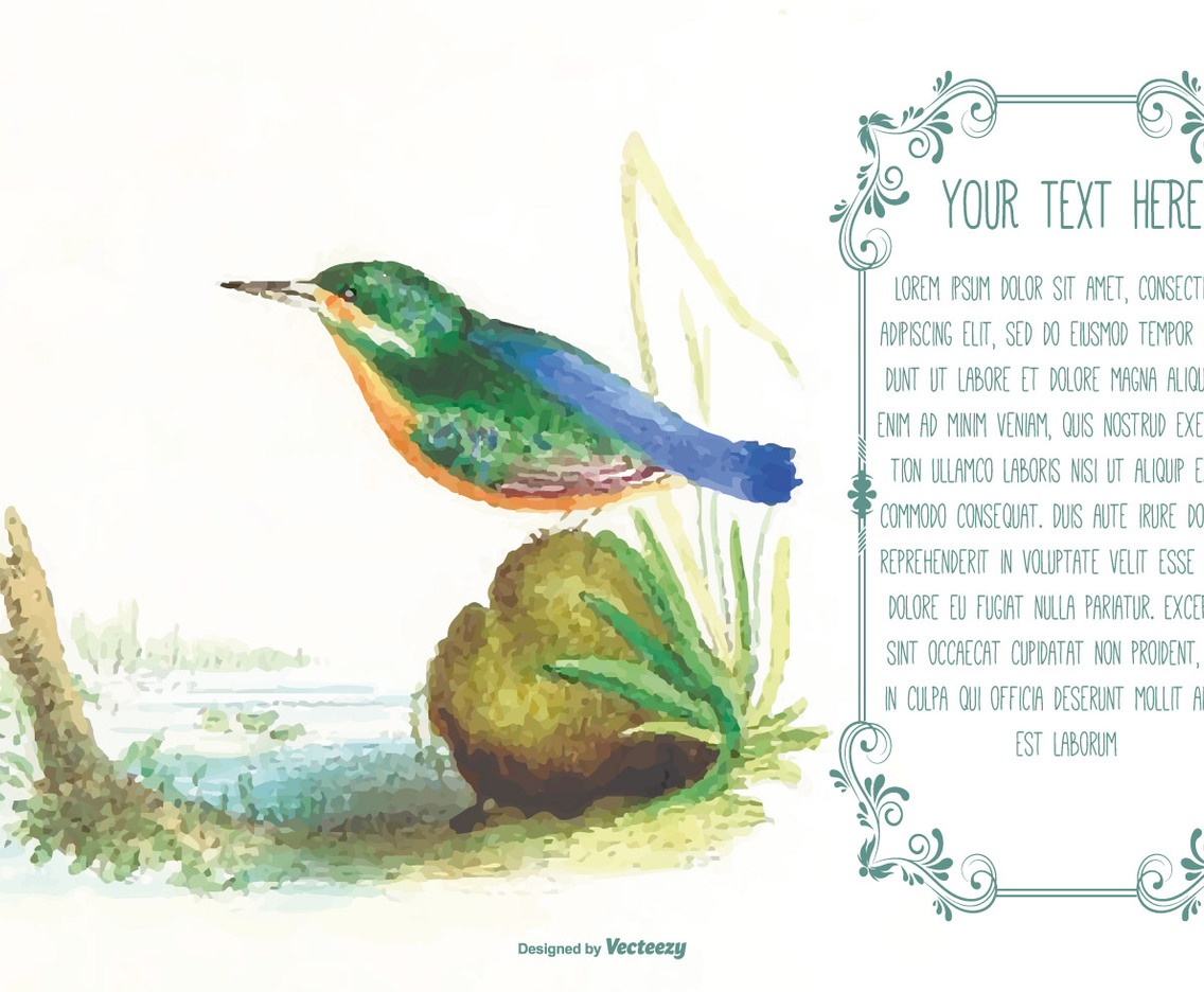 Beautiful Watercolor Bird Text Template