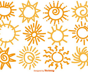 Set Of 12 Hand Drawn Suns Vector Elements