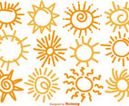 Set Of 12 Hand Drawn Suns Vector Elements