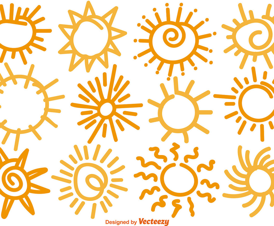 Set Of 12 Hand Drawn Suns Vector Elements