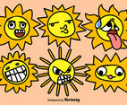 Set Of Funny Cartoon Suns With Faces